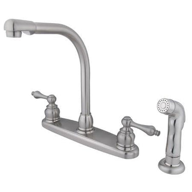 Kingston Brass Victorian High Arch with Lever Handles and Sprayer, Satin Nickel Kitchen Faucet Kingston Brass